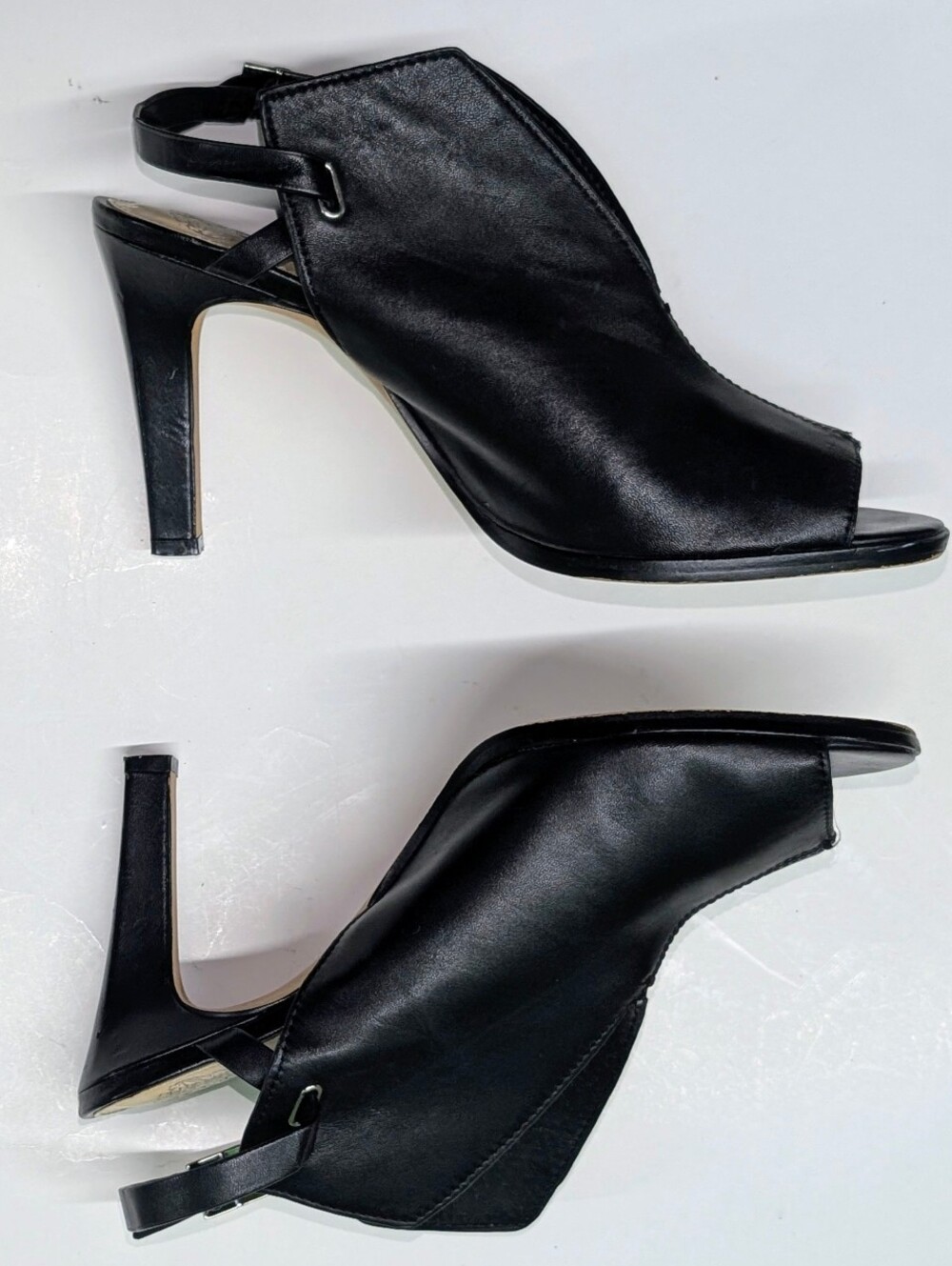 Vince Camuto Black Leather Kembia Peep-Toe Slingback Heels Size 8.5 - Picture 2 of 6